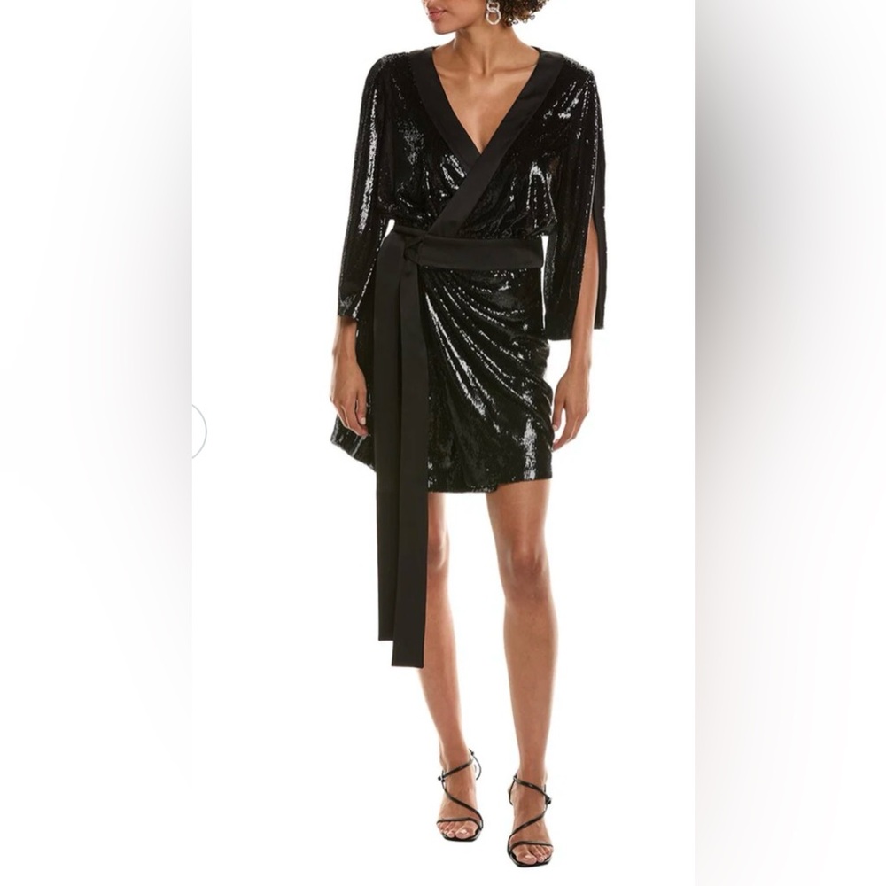 NEW HALSTON Saga Cocktail Dress Women's Sz 4 Black Sequin $445
